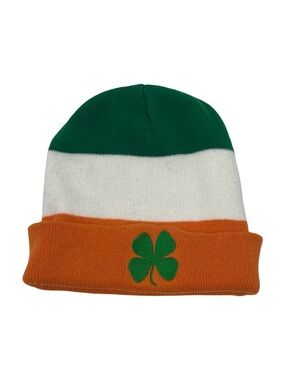 Vintage Irish Shamrock Beanie Green White Orange Flag Hat St Patrick’s